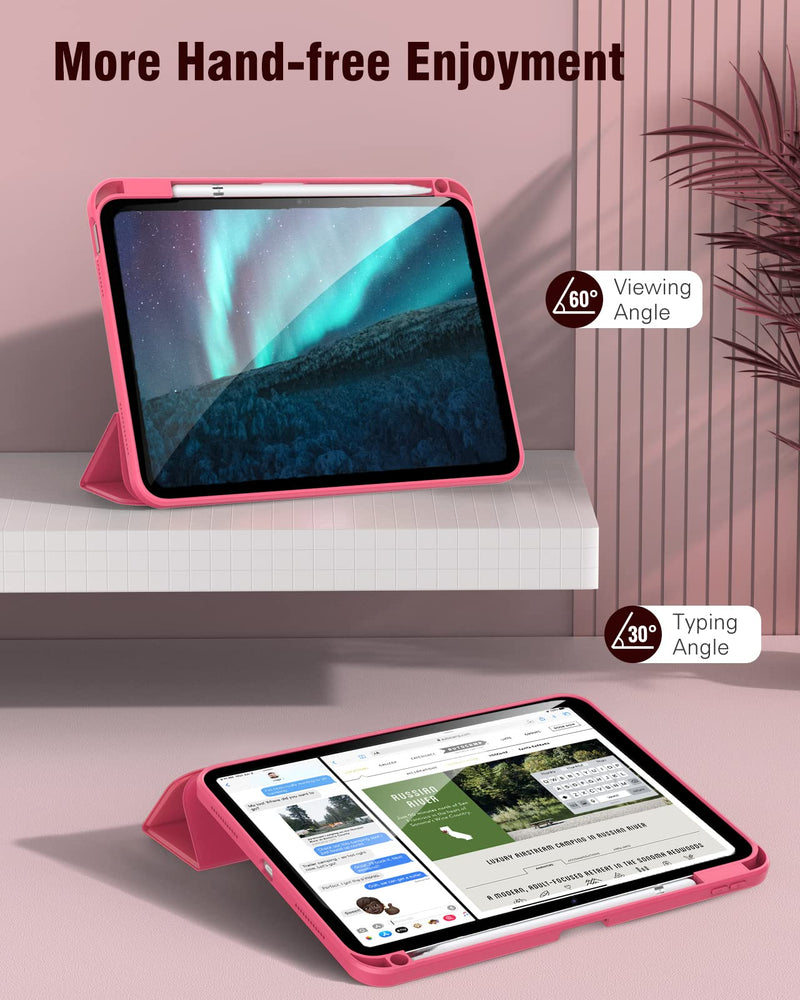[Australia - AusPower] - TiMOVO for iPad 10th Generation Case with Pencil Holder iPad 10.9 Inch Case 2022, iPad Case 10th Generation Hybrid Slim Tri-fold Stand Protective Cover with Clear Back for iPad 10, Watermelon Pink Watermelon Red 
