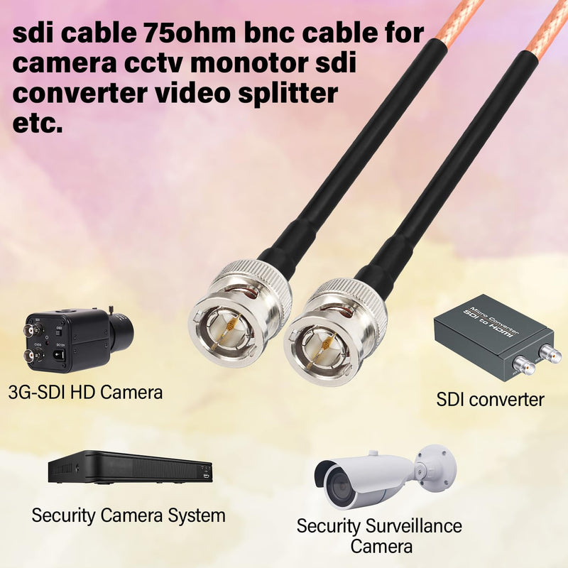 XRDS - RF Flexible 50FT HD-SDI Cable, BNC to BNC Video 75 Ohm RG179 Extension Cable for 4K 1080P 3G HD SDI Camera, Monitor, Recorder, Converter 50 FT Brown 1