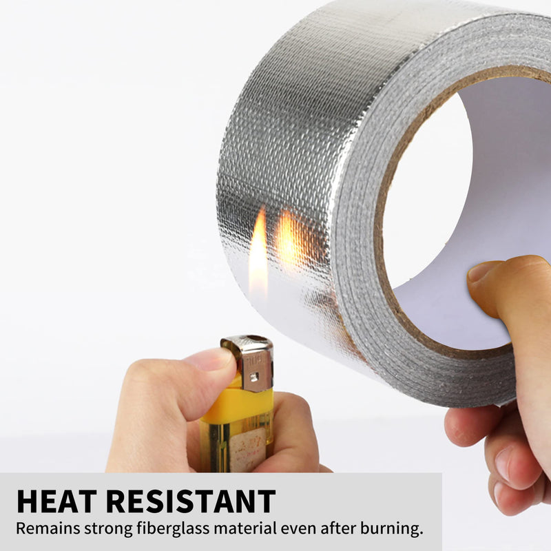 TAPEBEAR Heat Shield Tape Aluminized Fiberglass Cool Tape 1inch x 65Yards, Self-Adhesive Reflective Thermal Barrier Tape Heat Resistant for Air Dryer Vent, HVAC, Heating Unit, Auto, Pipe, 196Ft 1inch x 65yard 1