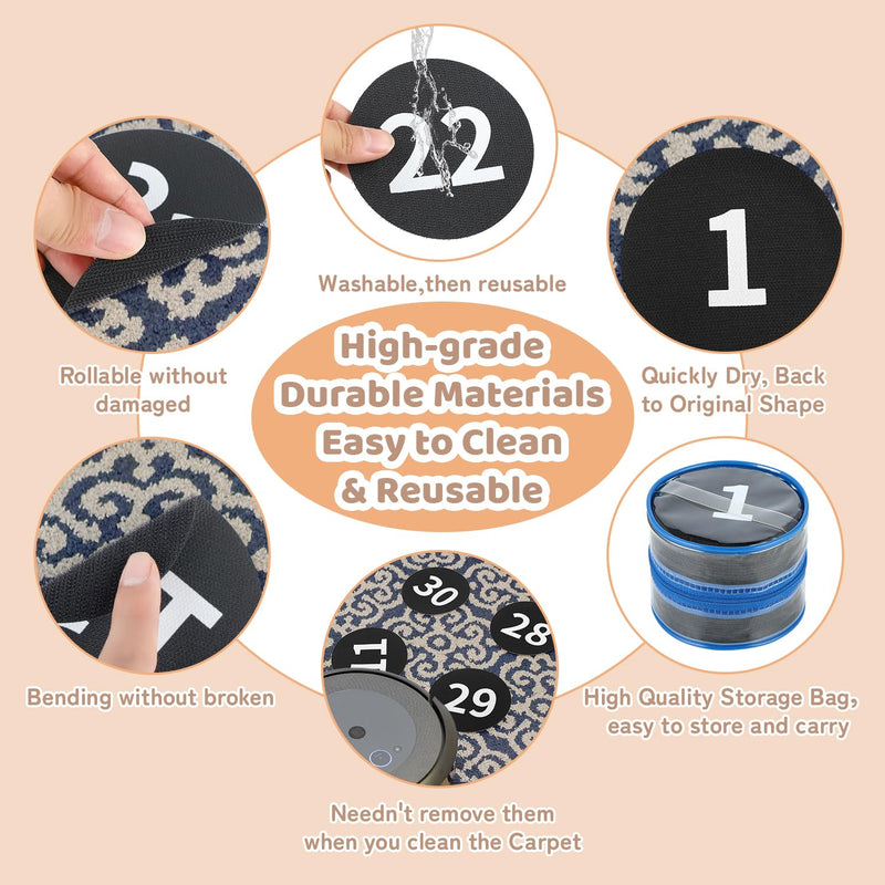 [Australia - AusPower] - 36 Pack Black Carpet Floor Circle Sit Markers with Numbers 1-36, Classroom Spot Markers for Teachers, Students, Kids - 4 Inch Floor Dots for Home, Elementary, Preschool 