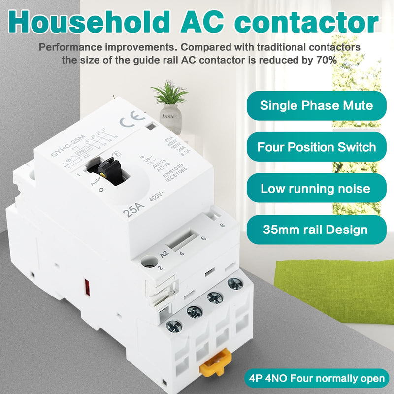 Contactor 400V 3 Phase 4 Wire AC Contactor AC Household Contactor 4P 25A 4NO | Ultra-quiet and highly efficient flame retardant. Manual automatic model for industrial applications such as metallurgy