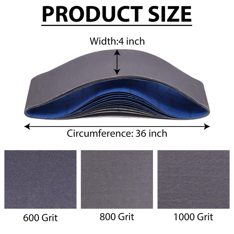 [Australia - AusPower] - 4 x 36 Inch Sanding Belts, Silicon Carbide Knife Sharpening Sanding Belt, 4 Pcs Each of 600, 800, 1000 Grits Sanding Belt for Belt Sander, 12 Pack 