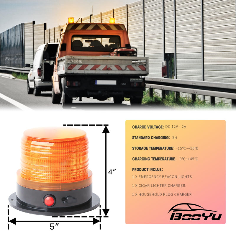 BooYu Battery Operated Amber Warning Beacon Light w/Magnetic Base, Portable Rechargeable Mini Roadside Roof Top Plow LED Strobe Emergency Flash Mail Lights for Trucks/Trailer/Vehicle 1-Pcs 1-Pcs (amber)