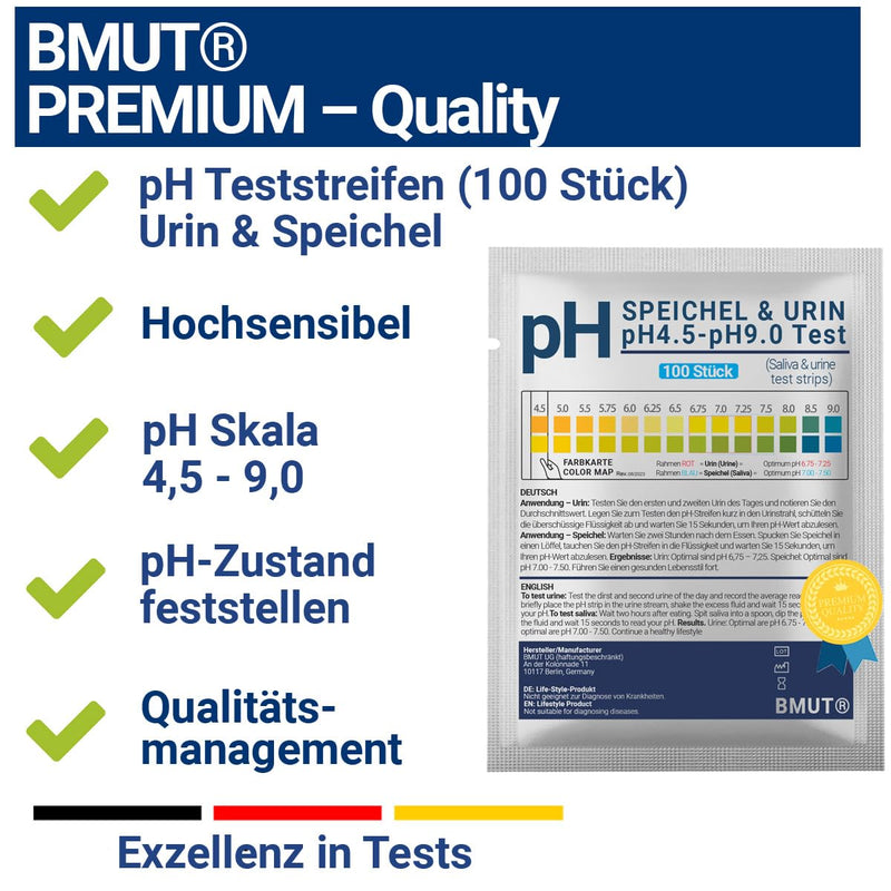 100 x pH Test Strips for Urine and Saliva, pH Value Test, Acid-Base Balance (Hyperacidity)