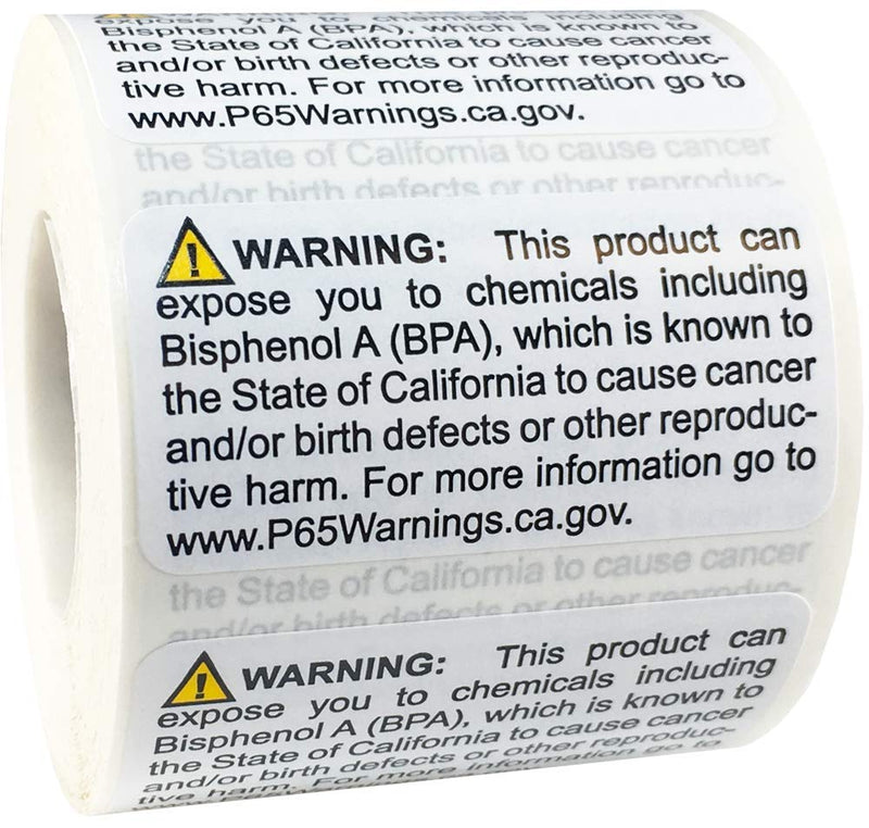 California Proposition 65 Contains Bisphenol A BPA Warning Labels 1 x 2 inch 500 Adhesive Stickers