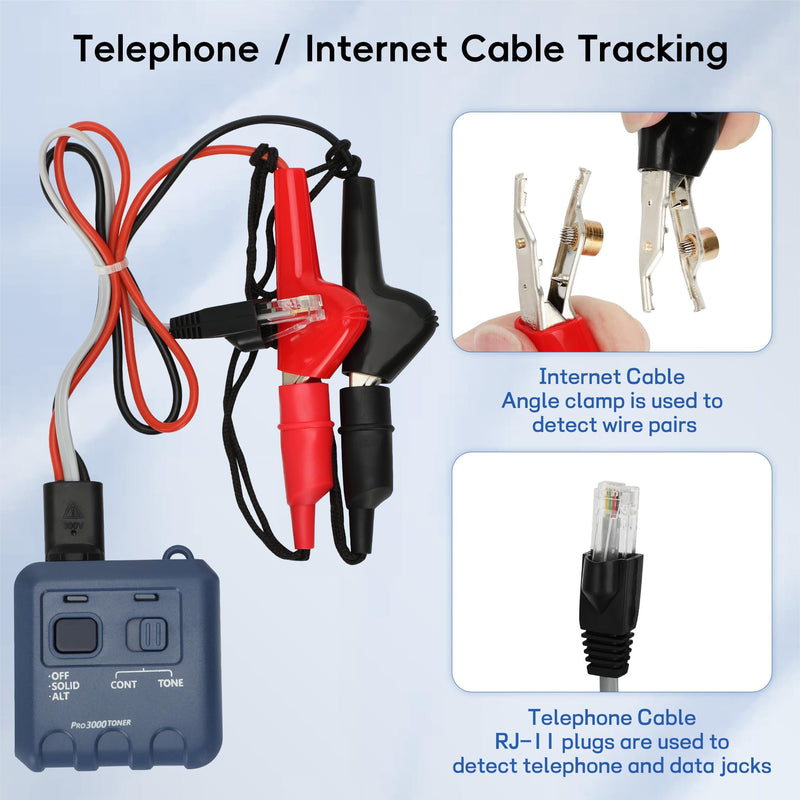 [Australia - AusPower] - Pro3000 Tone Generator and Probe Kit Bundle with Network Cable Tester, Toner Electrical Tool, Ethernet Tester Tool for RJ45 Cat5/Cat5e/Cat6/Cat6a/Cat7 UTP/Shielded Cable, RJ11 & RJ12 