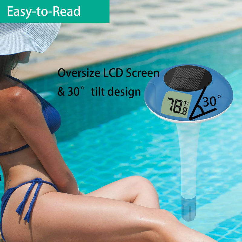 [Australia - AusPower] - Digital Pool Thermometer Floating Easy Read –Solar Powered Floating Digital Temperature Gauge for Accurate Testing, Big LCD Screen for Easy Reading, °C/°F Display, IPX-8 Waterproof (Navy Blue) Navy Blue 