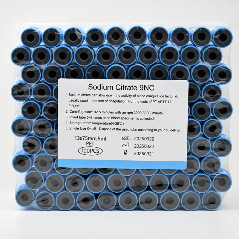 [Australia - AusPower] - Vacutainer Blood Collection Tubes 5ml PT Tube Vacuum Collecting Lab Tube for Lab Test Tubes Pet Animals Veterinary 100 Pcs Wrap Packaging 5 mL 