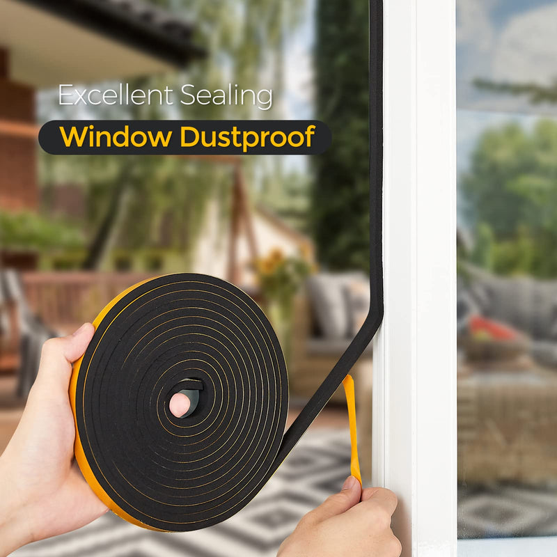 [Australia - AusPower] - 33 Feet Weather Stripping Door Seal- 1/2" Wide X 1/4" Thick Door Bottom Seal Strip High Density Foam Tape Adhesive Rubber Strip for Door Soundproofing,Window Insulation (1/2" x 1/4" x 33FT,Black) 1/2In x 1/4In x 33Ft Black 