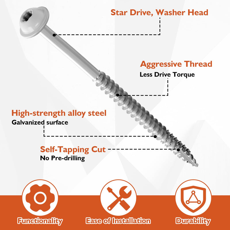 Frienda 2 Pound White Cabinet Screws Bulk #10x3'' Self Tapping Wood Screws Heavy Duty Star Drive Head Deck Lag Fasteners for Wall Cabinet Furniture Siding Trim Plates Construction Approx. 150pcs Silver #10x3 Inch