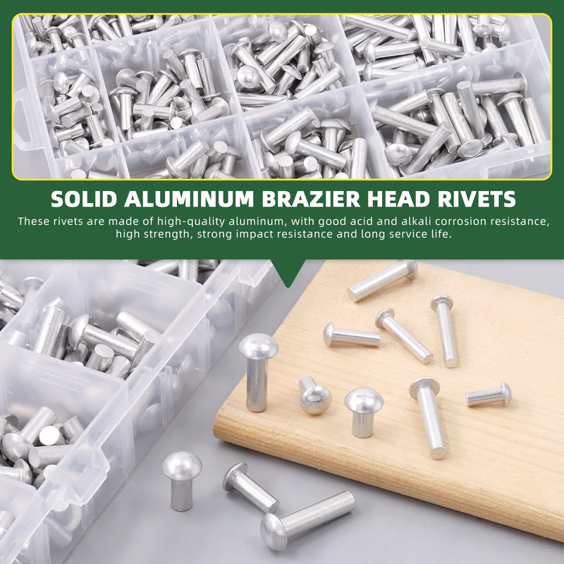 [Australia - AusPower] - Keadic 300Pcs 12 Sizes Solid Aluminum Brazier Head Rivets Assortment Set, M4 M5 M6 10mm 14mm 20mm 25mm Length Aluminum Rivets Fastener for Household Machinery Automobile Industry 