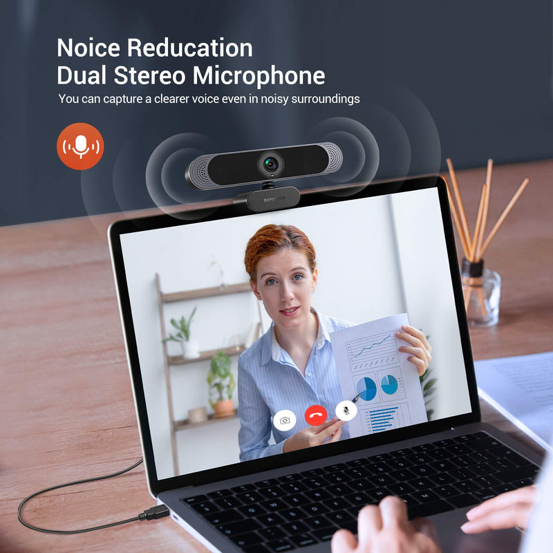 [Australia - AusPower] - DEPSTECH 4K Webcam, DW49 HD 8MP Equipped with Sony Sensor Autofocus Webcam with Microphone, Privacy Cover, Plug Play USB Computer Web Camera for Pro Streaming/Online Teaching/Video Calling/Zoom/Skype Black 
