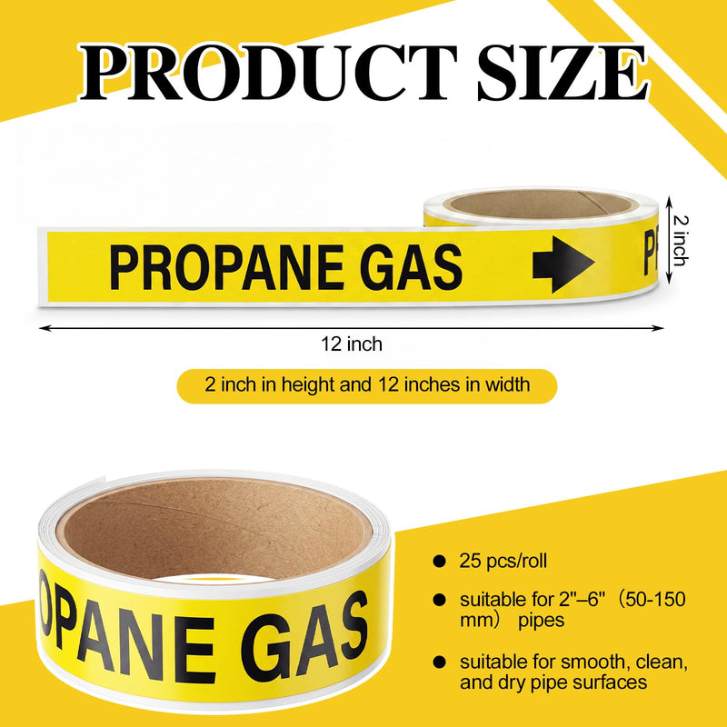 25 Pcs Propane Gas Pipe Markers 1" x 8" Self Adhesive Safety Stickers Gas Pipe Labels with Directional Arrows for Pipefitter Pipes Lines Inspections Regulators Heaters 1" X 8" 25