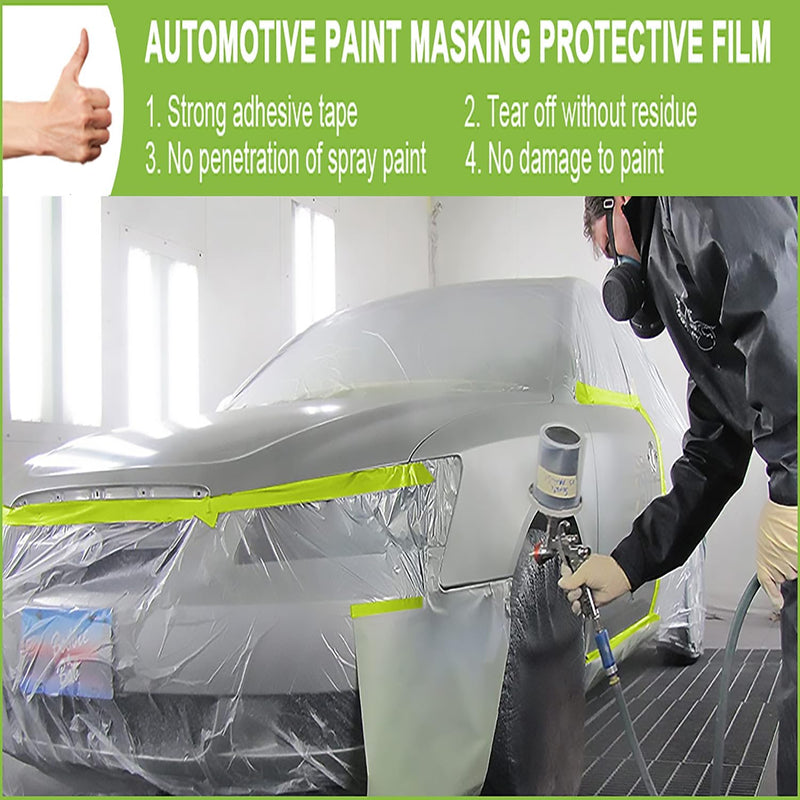 Pre-Taped Masking Film-55inx65ft Tape and Drape Painters Paper Rolls, Plastic Painting Film for Automotive Painting Covering (1 roll)