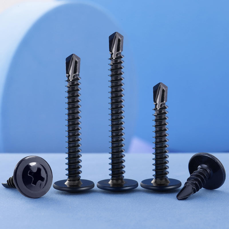 [Australia - AusPower] - 180Pcs #8 Sheet Metal Screws Assortment Kit,410 Stainless Steel Self Tapping Screws for Metal,Self Drilling Screws Black Zinc Plated,6 Sizes (1/2",5/8",3/4",1",1-1/4",1-1/2") Modified Truss Head 