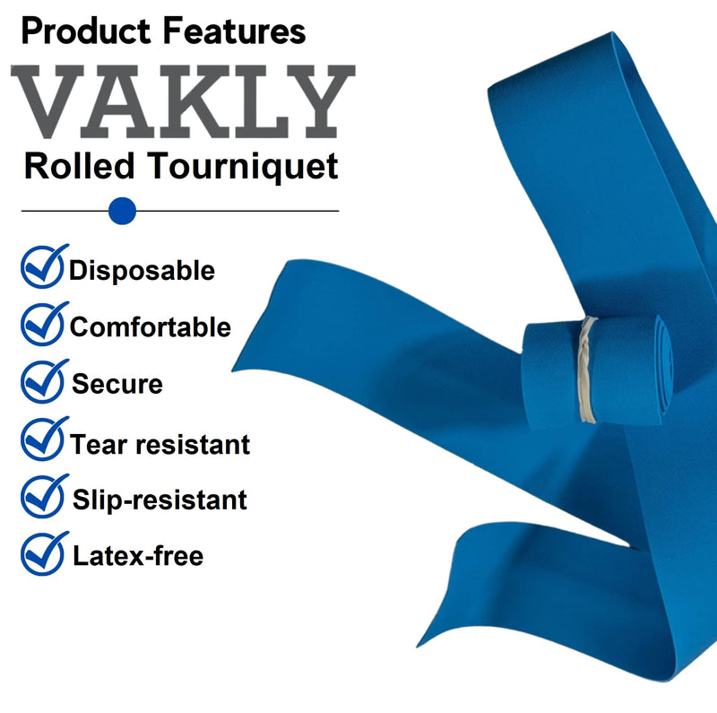 [Australia - AusPower] - Disposable Tourniquet [Pack of 25] Blue 1" x 18 Inch Long Rolled and Banded Single-Use Elastic Latex-Free First Aid Tourniquets (25) 