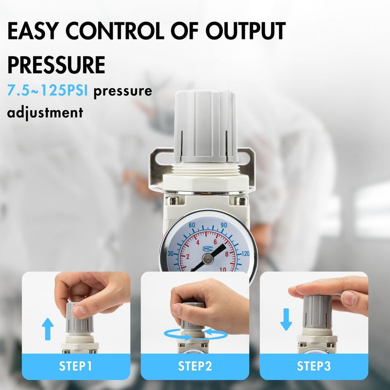 [Australia - AusPower] - 1/4" NPT Air Pressure Regulator | Air Regulator for Compressor|Air Compressor Regulator |Air Drying System |150 psi Steel-Protected Gauge 1/4" NPT 