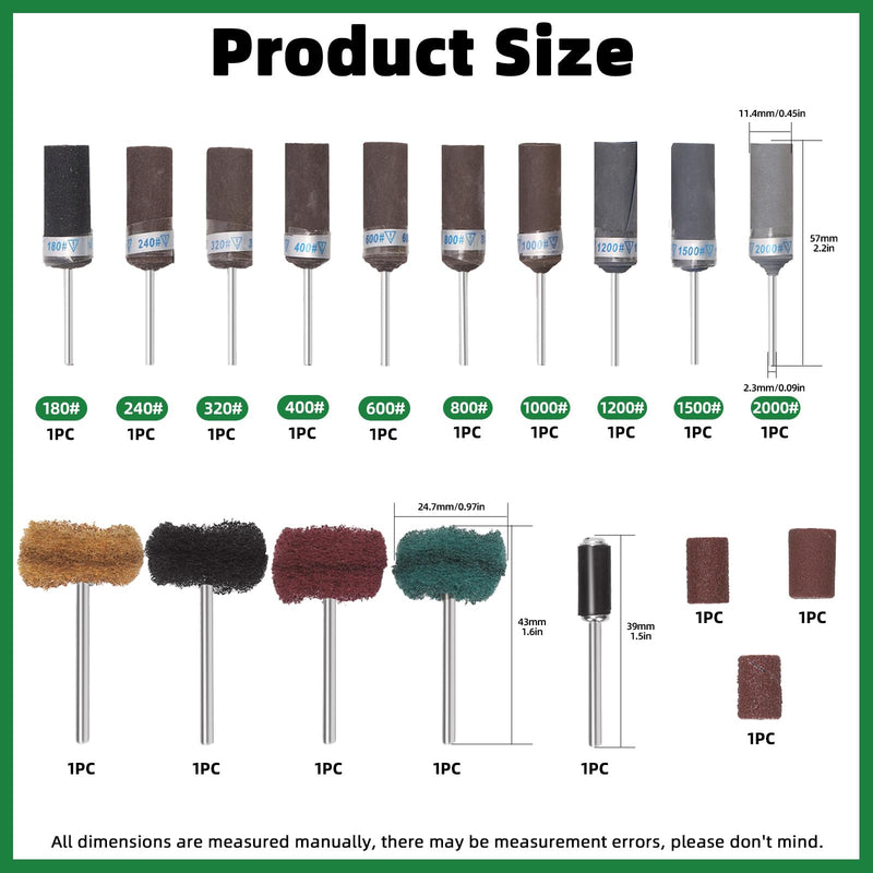 [Australia - AusPower] - Keadic 18Pcs 180 to 2000 Grits Aluminum Oxide Abrasive Sanding Drums Sleeves Assortment with Mini Buffering Polishing Wheels for Sanding Deburring Blending Polishing 