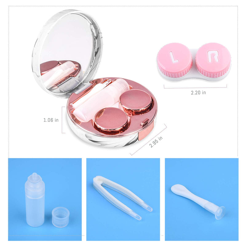[Australia - AusPower] - Contact Lens Case，Portable Travel Contact Lens Box with Mirror Tweezers Remover Tool Solution Bottle for Travel & Home D-Rose Gold 