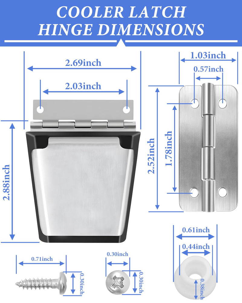 Cooler Hinges Replacement & Cooler Latch Replacement for Igloo Cooler Replacement Parts, Cooler Parts Set, Cooler Stainless Steel Latch and Hinge Parts Kit with High-Strength Screws