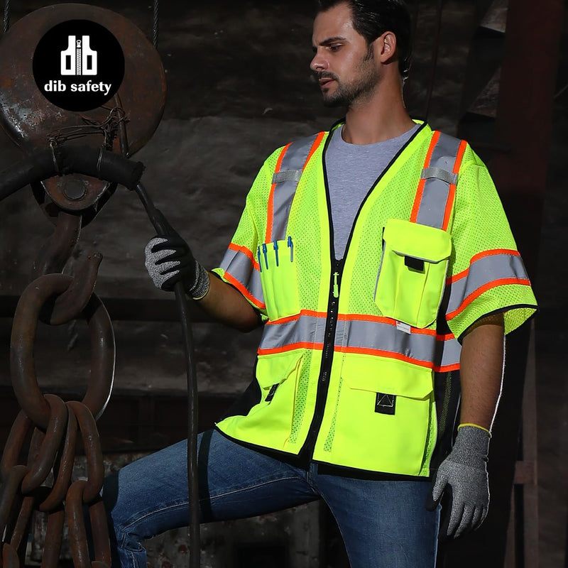 Dib Safety Reflective Mesh Vest ANSI Class 3, High Visibility with Pockets and Zipper, Made with 3M Reflective Tape, Yellow XL X-Large Yellow / Class 3