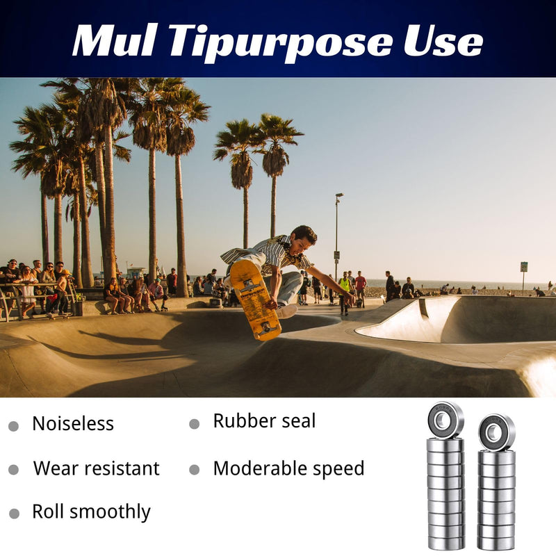 [Australia - AusPower] - 608 2RS Bearings, 20 Pack 608 Bearing, 8x22x7mm RS Ball Bearing Grease Seal Assembly Roller Skateboard Bearings, Double Rubber Sealed Miniature Deep Groove Ball Bearing 