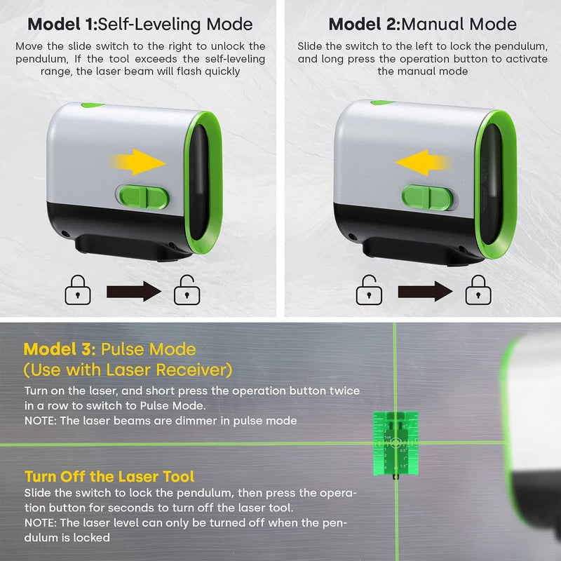ENVENTOR Green Laser Level, Self Leveling Laser Level, Horizontal and Vertical Cross-Line, Rotatable 360° Magnetic Holder, Pulse Mode, USB Charging, Rechargeable Li-ion Batteries