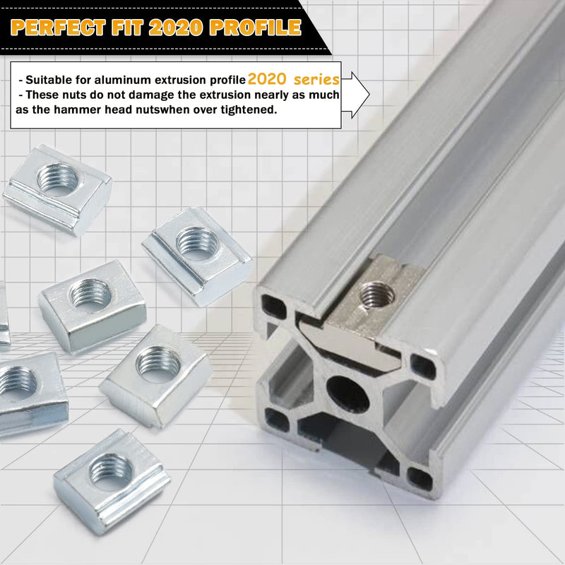[Australia - AusPower] - KOOTANS 100pcs 2020 Series M5 Sliding T Nuts Metric M5 Thread Slide in T-Nut for 20x20 Standard 6mm T-Slot Aluminum Extrusion Profile 