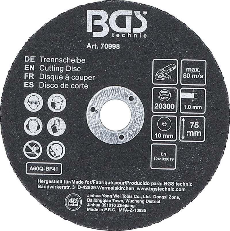 [Australia - AusPower] - BGS 70998 Cutting Disc Set for Stainless Steel Diameter 75 x 1.0 x 10 mm 5-Piece Cutting disc | for item 70994 