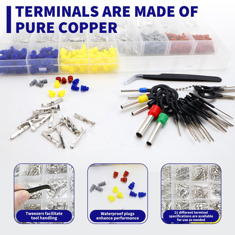 LPZMPZ 814 Piece Car Plug Pin Connector Pins Kit 1/1.5/1.8/2.2/2.8/3.5 mm Male and Female Cable Connector Wire Seals Removal Tool Set for Motorcycles, Cars
