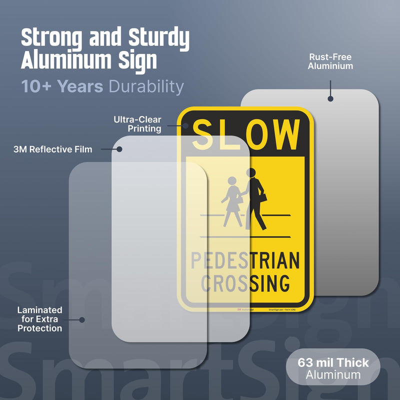 SmartSign "Slow - Pedestrian Crossing" Sign | 12" x 18" 3M Engineer Grade Reflective Aluminum Black on Yellow