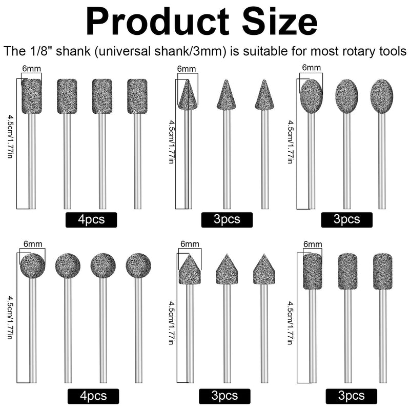 [Australia - AusPower] - 20 Piece Diamond Cutter Set for Stone Engraving, Polishing and Accessory Set, 1/8 Inch Shank Diamond Cutter, Rotary Tool Kit for Engraving, Grinding, Glass, Ceramic, Stone Processing 
