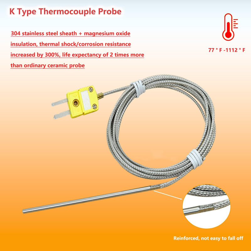 [Australia - AusPower] - TCE-K02H3-100 K Type Thermocouple Probe for Furnace K Type Thermocouple High Temp Sensor Temperature Range - 77°F to 1112°F 