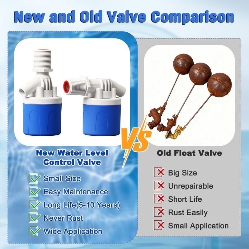 [Australia - AusPower] - 1/2" Water Float Valve, 2 Pack Automatic Water Level Control Valve For Water Tank Water Trough Pool Livestock Troughs Distille Solar Energy Auto Pot Aquarium (1/2" Side Inlet) 1/2" Side Inlet 
