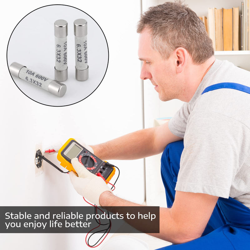 [Australia - AusPower] - Kingdder 10 Pieces FF10A 600v Multimeter Fuses Dc DMM Fuses Fast Blow Action 10A Multimeter Fuses Brass Made Ceramic Fuses for DC DMMs, 6.3 x 32 mm 