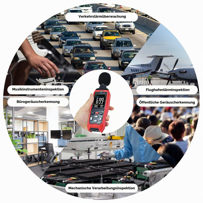 Decibel Meter with Data Logging Sound Decibel Meter Data Logger 30~130dB Sound Level Meter with Acoustic Visual Alarm, Sound Meter with Export Data, PC Connection