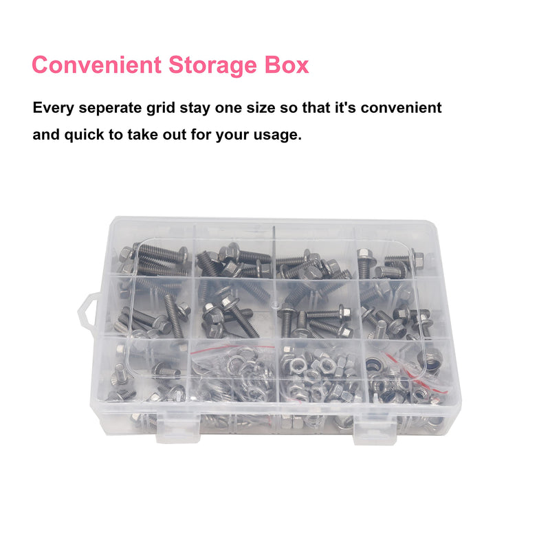[Australia - AusPower] - cSeao 230pcs M6 M8 Flanged Hexagon Bolts Screws Washers Nuts Assortment Kit, 304 Stainless Steel 