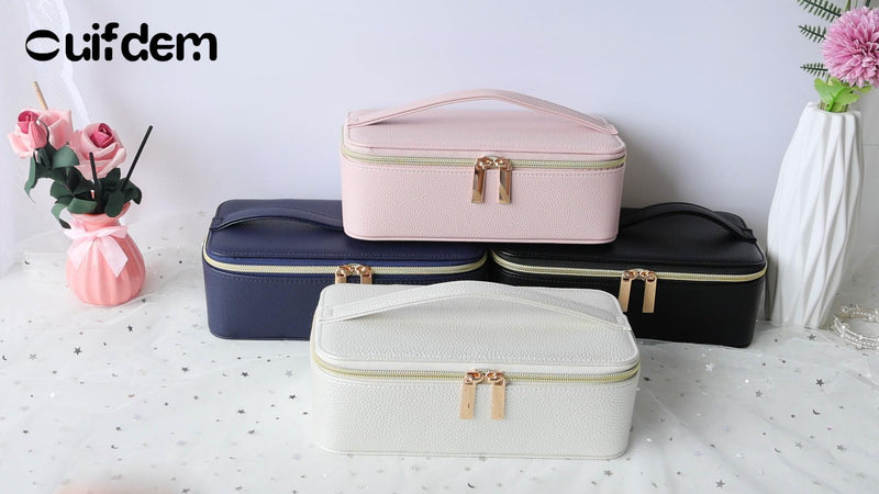 Large Jewelry Travel Box with 12 Velvet Jewelry Pouches, Portable Travel Jewelry Case for Women, PU Leather Jewelry Box Organizer for Necklace, Rings, Earrings, Bracelets (Dark Blue) Dark Blue