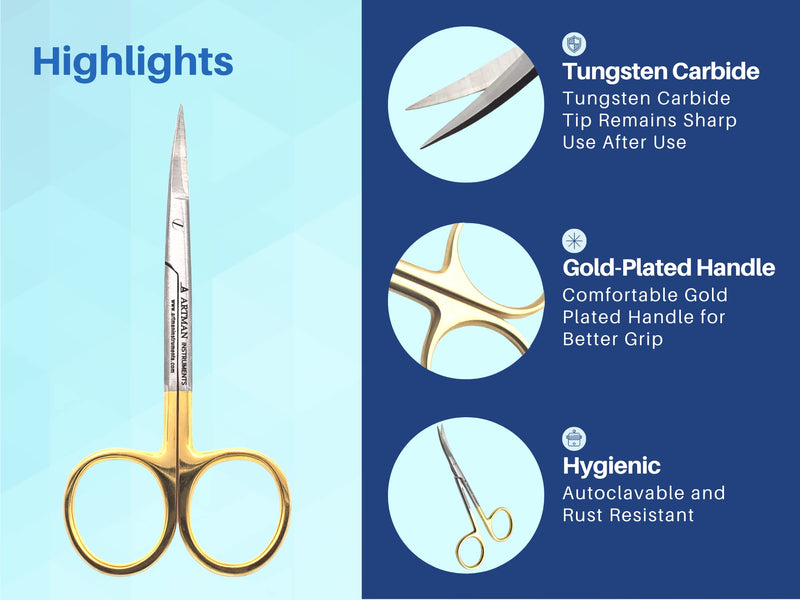[Australia - AusPower] - Scissors 4.5 inch curved Gold Plated handle Dental Surgical Gum Scissors BY Wise Linkers 