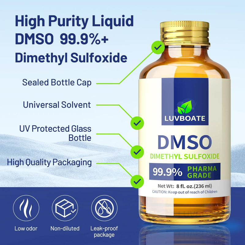 DMSO 99.9% Pharma Grade 16oz, Pure Liquid Dimethyl Sulfoxide Non-Diluted | Low Odor, High Purity, Liquid Pharma Grade Ingredients DMSO 472ml Contained in Premium Glass Bottle