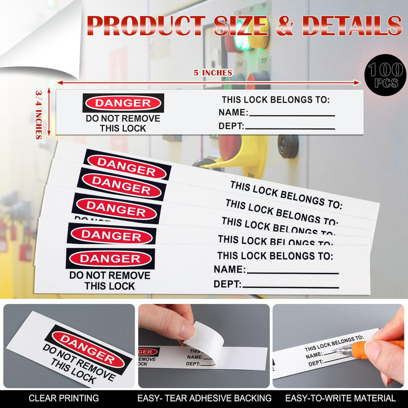 Fuyoooo 100 Pack Danger Label PS Vinyl Danger Lockout Stick Labels 3⁄4 x 5 Inch Do Not Remove Padlock Lockout Sticker Osha Compliant Loto Tag for Safety Identification, Industrial Equipment Repair