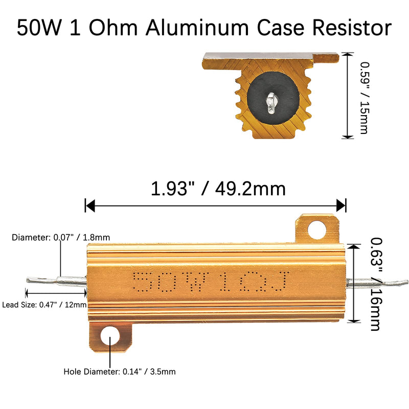 [Australia - AusPower] - 2 Pack Aluminum Case Resistor 50W 1 Ohm Housing Wirewound Resistors, Screw Tap Chassis Mounted Load Resistors Adapters for Inverter, LED Lights, Speakers 