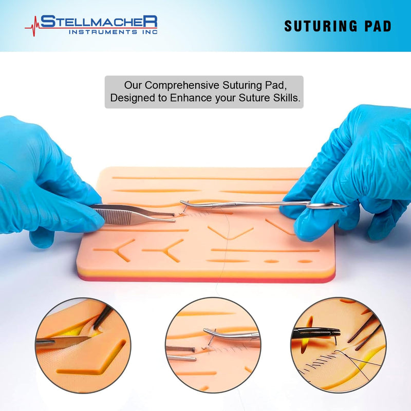 [Australia - AusPower] - STELLMACHER 38 Pcs Suture Practice Kit Complete Kit for Medical Student | Large Suture Pad for Stitches Training 14 Pre-Cut Wound Closure | Surgical Kit Sutures Tools, Thread & Needle Education Use 