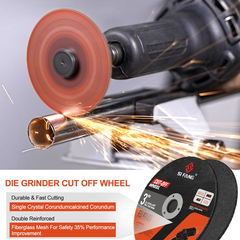 [Australia - AusPower] - 25Pcs 3 inch Cut Off Wheels with 1/4 in Mounting Mandrel Kit for Die Grinder, 3/8" Arbor Cutting Wheel with Pouch for Metal & Stainless Steel Rotary Tool Drill Attachment Cutter Discs 25Pcs 3" Cut Off Wheels + 1/4" Mandrel +Pouch 