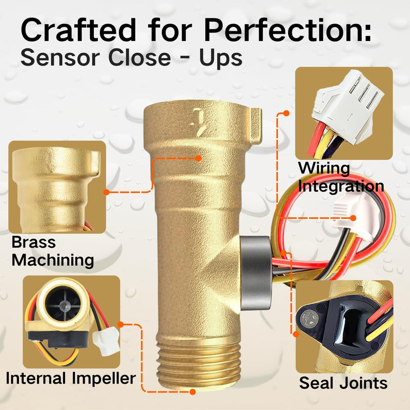 [Australia - AusPower] - Water Flow Sensor Replacement for RV Tankless Water Heater, Compatible with Girard GSWH-2, Replace Part Number 2022107584, 2GWH-24, Brass 