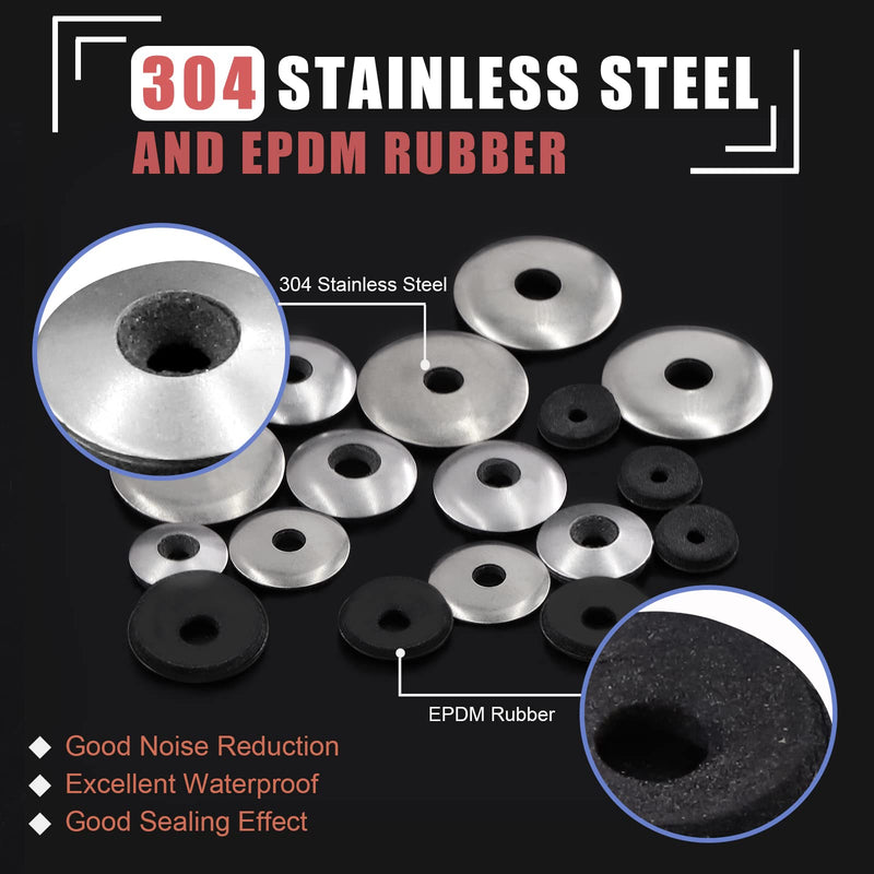 [Australia - AusPower] - Hilitchi 140Pcs 8Sizes Stainless Steel Neoprene EPDM Bonded Sealing Gasket Washers, Cushioning Washers Assortment Kit A Kit --140pcs 