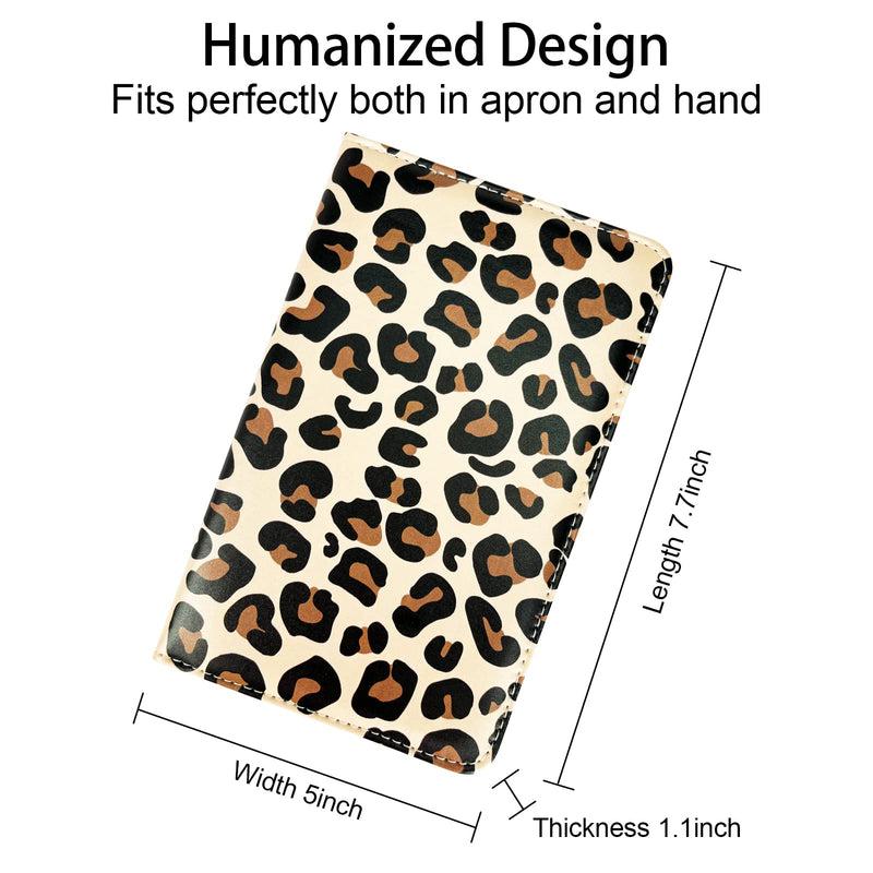 [Australia - AusPower] - Server Books for Waitress, Waitress/Waiter Book Organizer with Zipper Pouch, Guest Check Book Holder Money Pocket Restaurant Waitstaff Organizer Leopard Pattern Brown 
