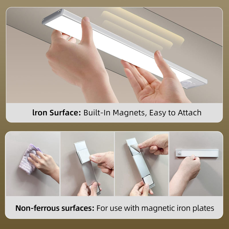 10inch Under Cabinet Lighting, 4 Pack Rechargeable Motion Sensor Light Indoor, Wireless Dimmable Magnetic Closet Lights, 40 LED Under Counter Lights for Kitchen, Wardrobe, Stairs, White Light 10inch