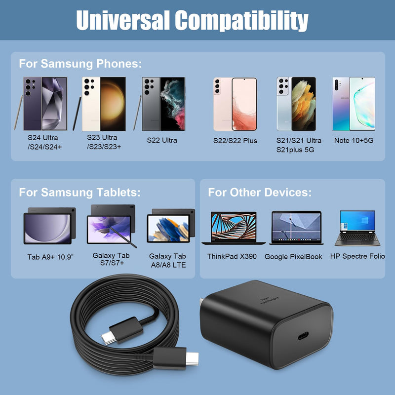 [Australia - AusPower] - USB C Fast Charger, 45W Samsung Super Fast Charger Type C Android Phone Charger Block with 10FT Long Type C Fast Charging Cable for Samsung Galaxy S24 Ultra/S24/S24+/S23 Ultra/S23/S23+/S22, Galaxy Tab Black 