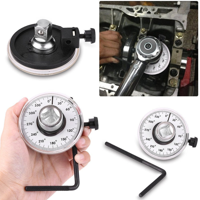 Keenso Car Rotary Protractor, 2 Pieces 1/2 Inch 360 Degree Angle Torque Angle Gauge with Adjustable Arm for 1/2 Inch Dr. Tools Ratchet/Torsion Wrench/Power Bar